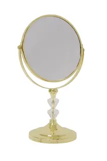 Ine 2-sidig rund spegel m/ fot Guld