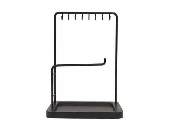 Urban smyckestativ Black Wooden tray, black mat metal rack 